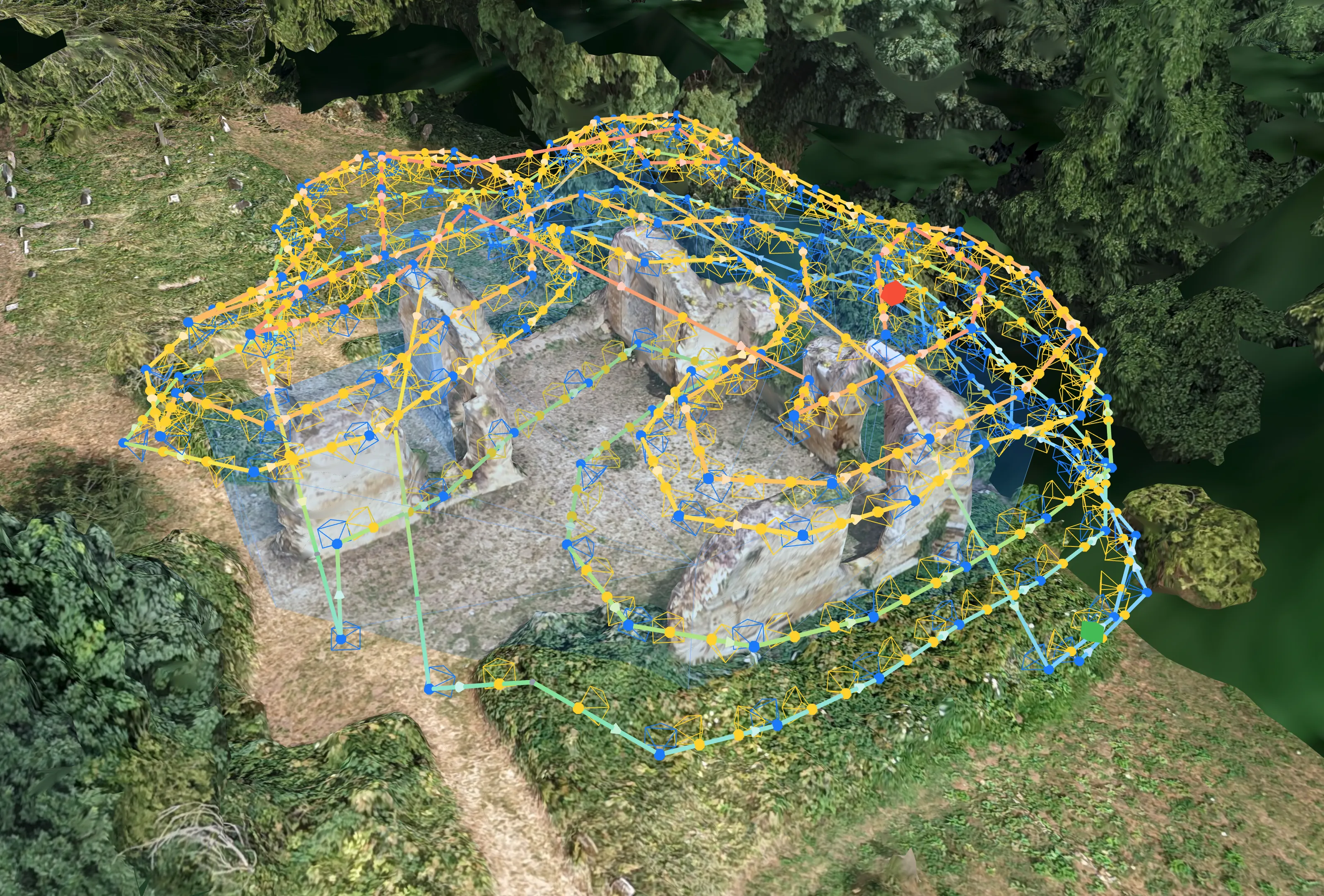 Flight lines wrapping around the structure with intelligent oblique shots
