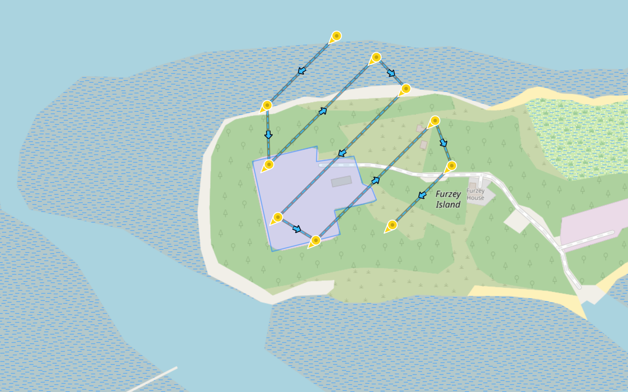Oblique interval capture mode showing continuous shots on perimeter passes