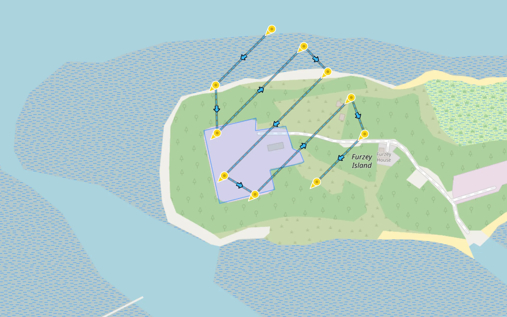 Oblique interval capture mode showing continuous shots on perimeter passes