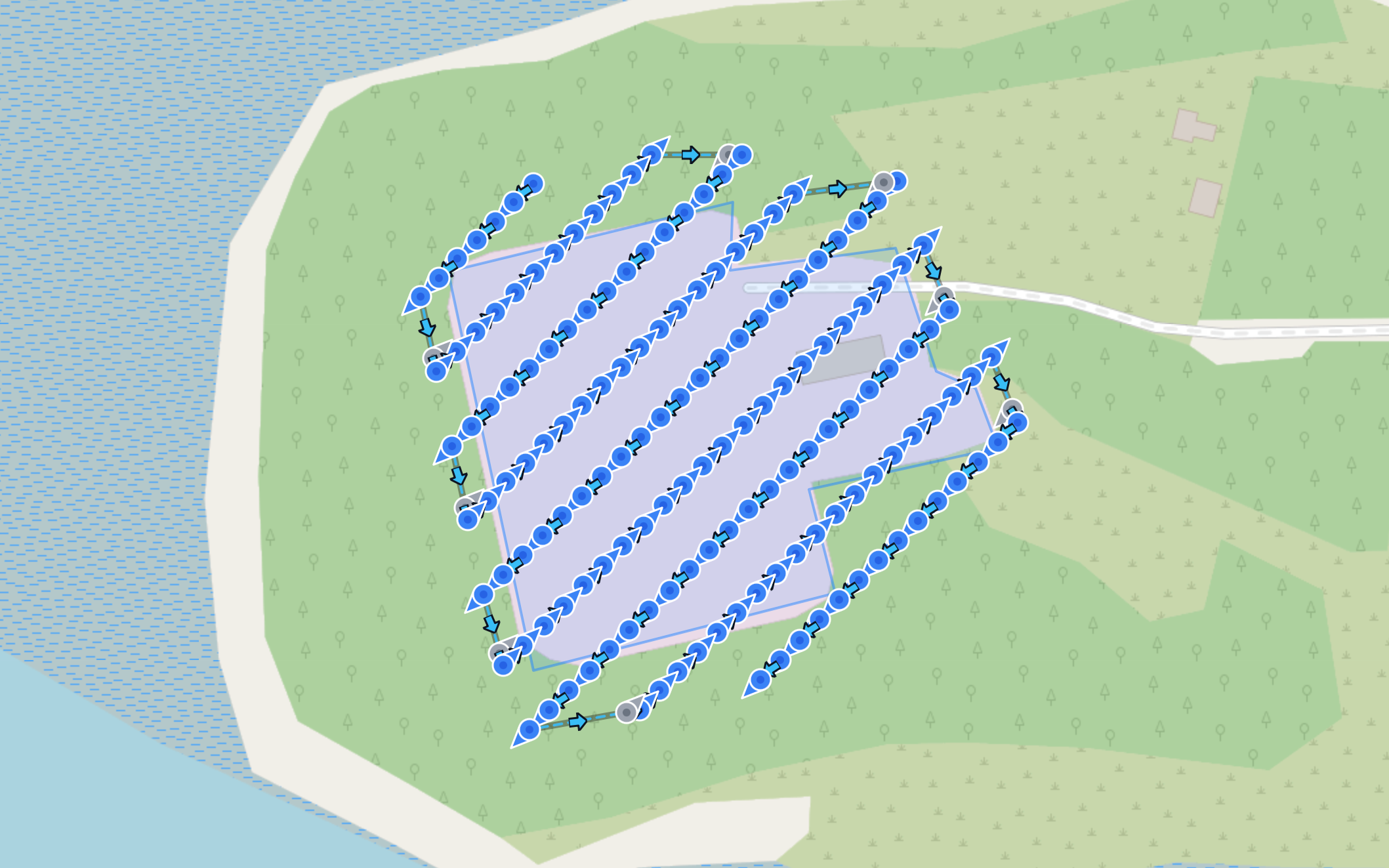 Ortho waypoint capture mode showing flight path on map