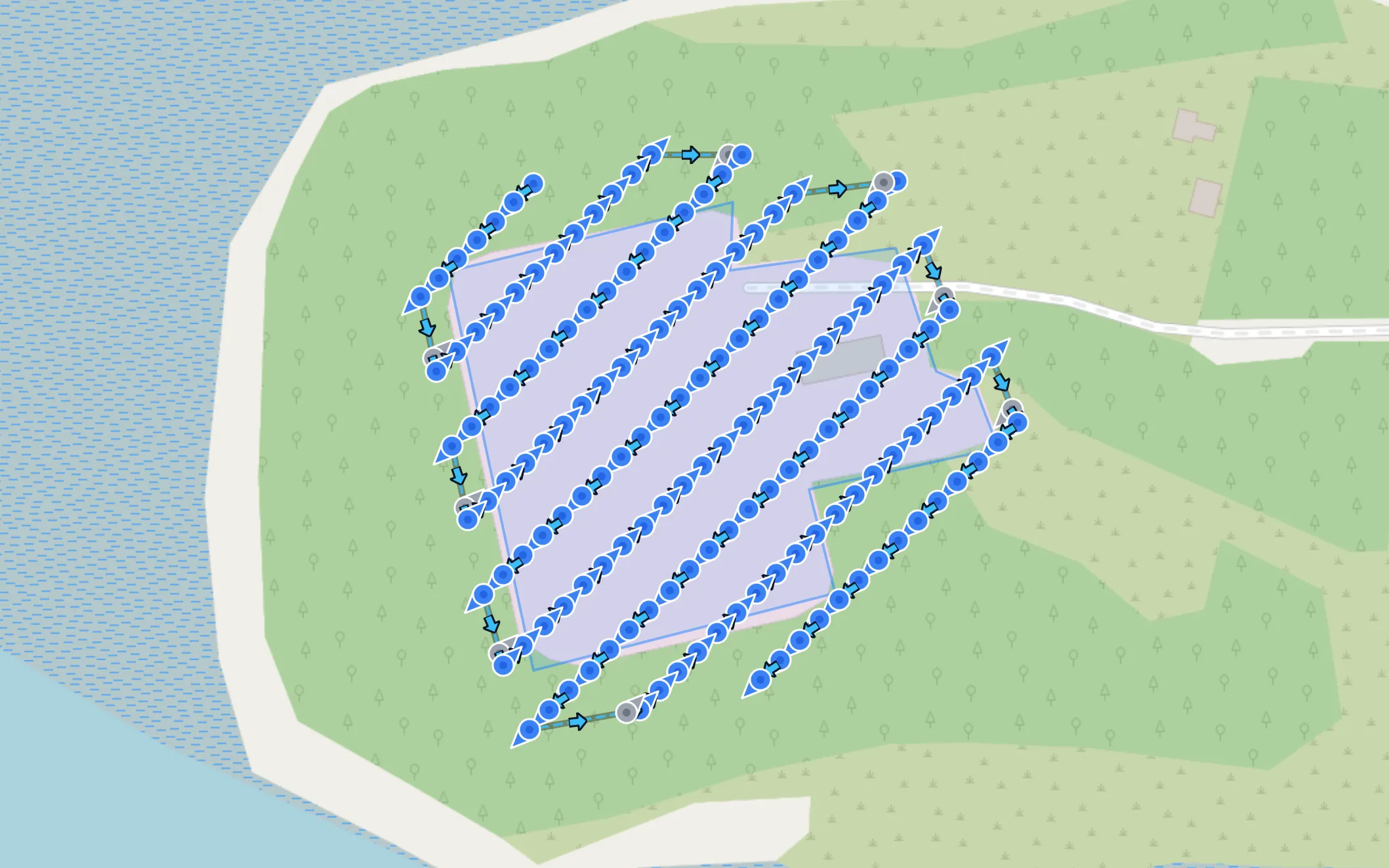 Ortho waypoint capture mode showing flight path on map