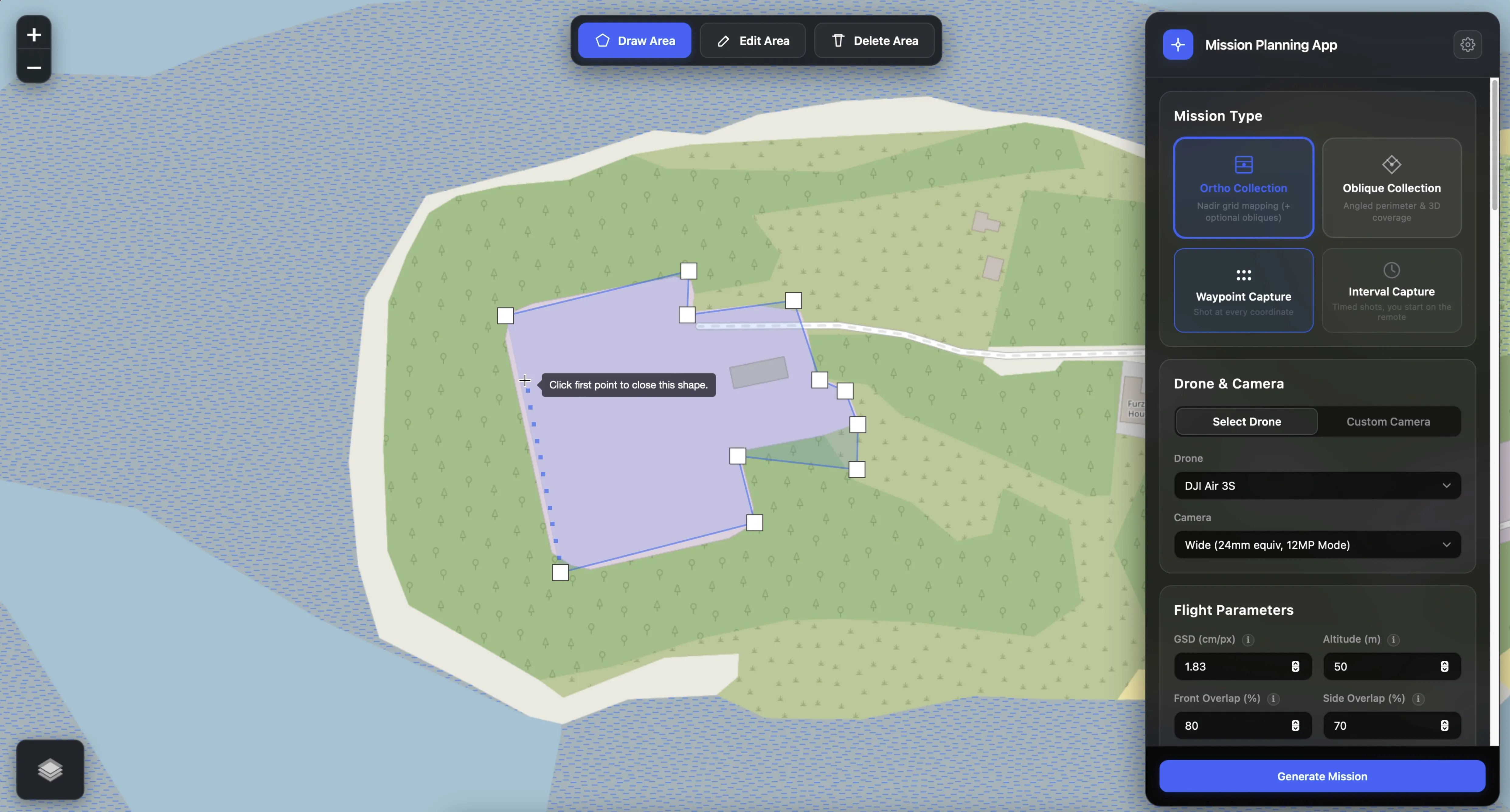 Drawing a polygon survey boundary on the map