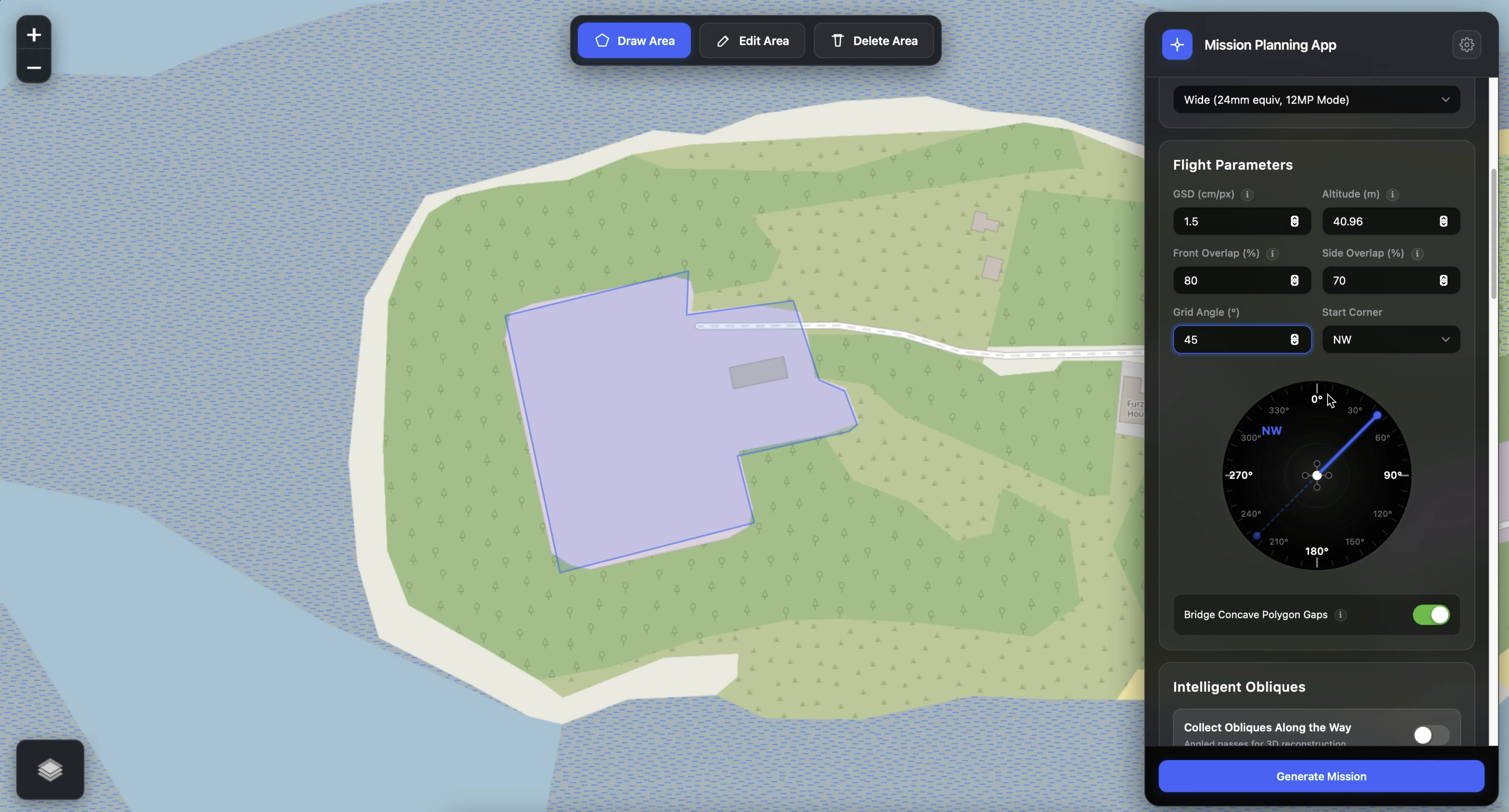 Configuring parameters, generating and exporting a mission