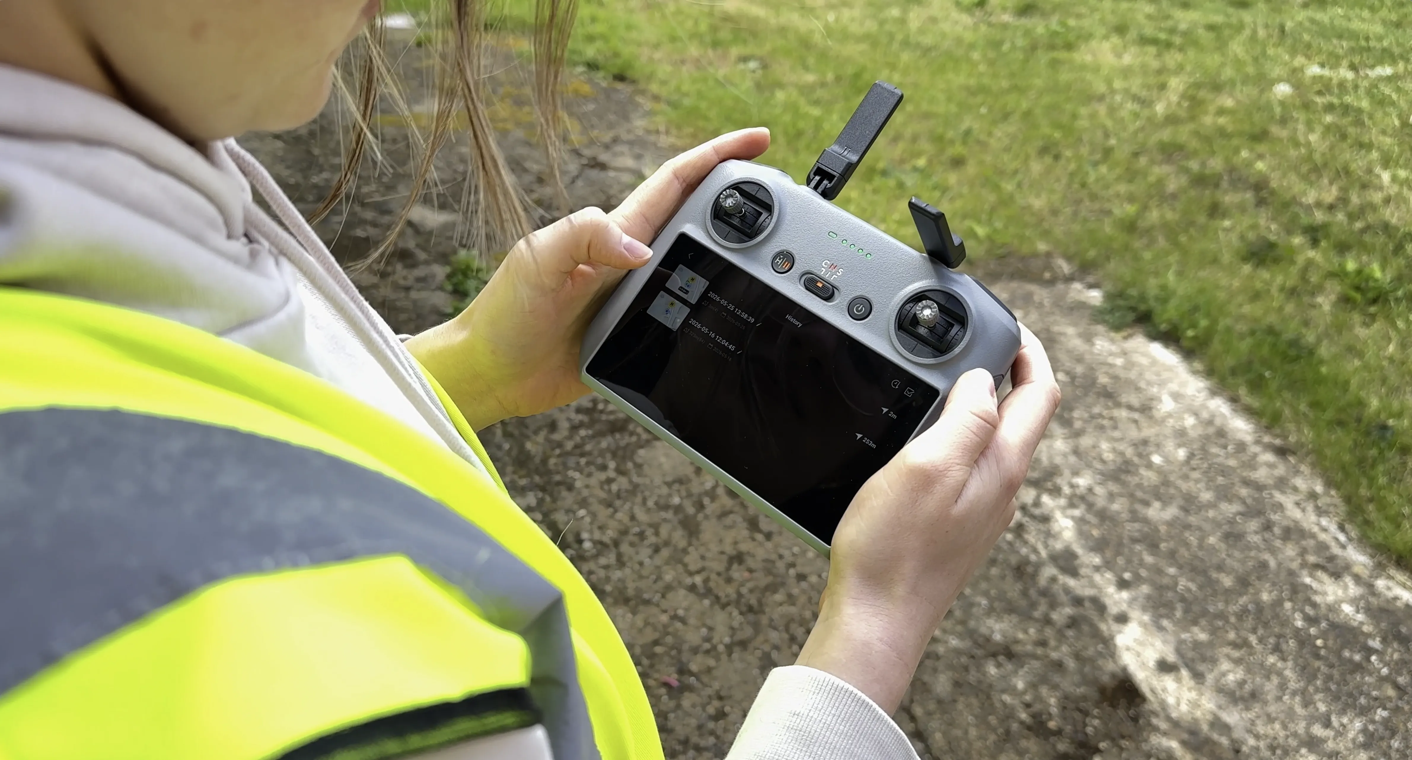 Mission loaded on the controller with the drone flying the survey